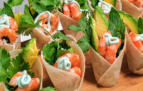 Prawn and avodaco tortilla cones prepared by FoodByWayne